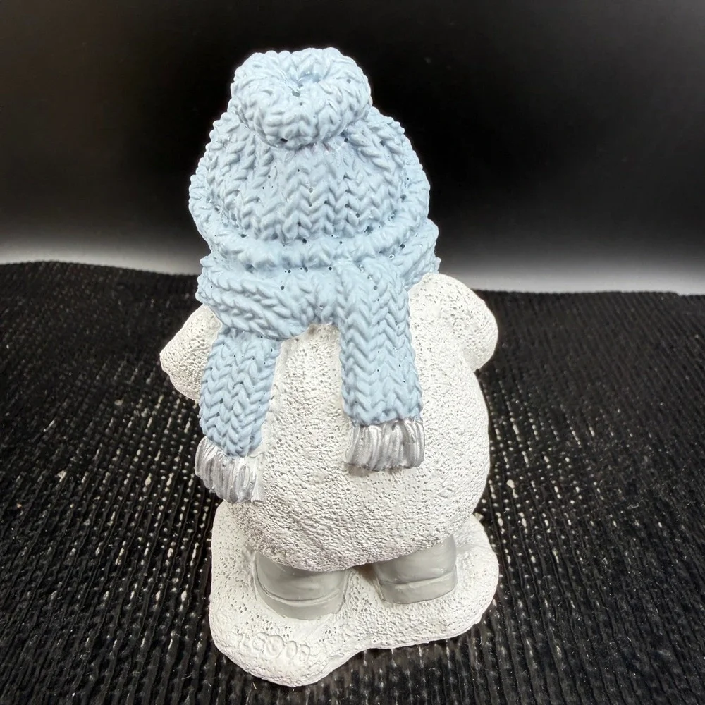 Encore Snow Buddies Snowman Figurine Blue Knit Hat Scarf Mitten Winter Christmas